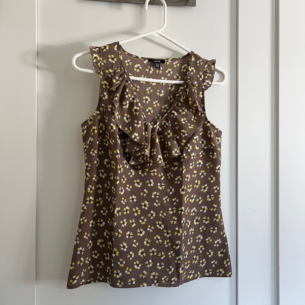 Jacob Brown Floral Ruffle Sleeveless Camisole